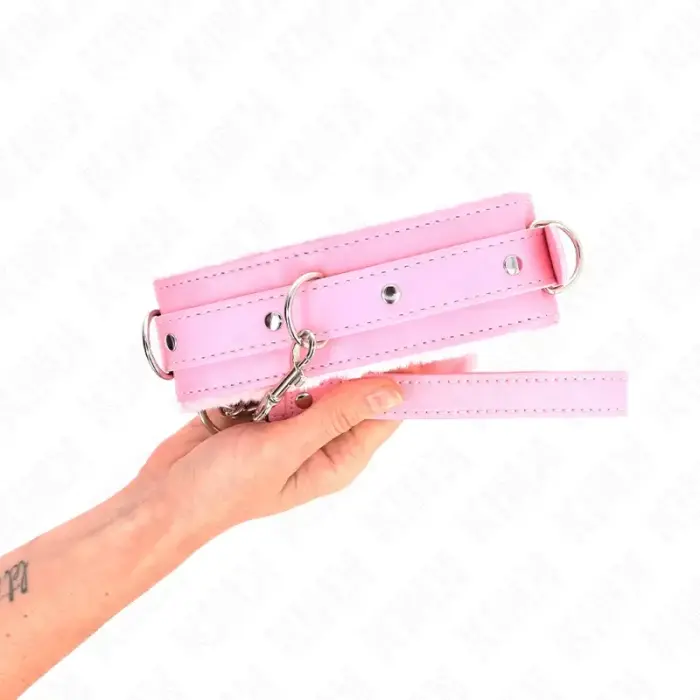 KINK Collar & Leash Set Pink 65cm – Adjustable Vegan Leather, 36-42cm