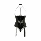 Christine Bodysuit Dark Desire – bodysuit ar atvērtiem kausiņiem, lateksa imitācija – melns – XXL — Foto 7