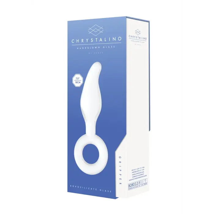 Gripper stikla dildo ar gredzenu – 20 cm (8″) – balts
