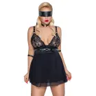 Cottelli Bondage babydoll naktskrekls ar kaklasiksnu un rokas cilpām – melns – 4XL — Foto 5