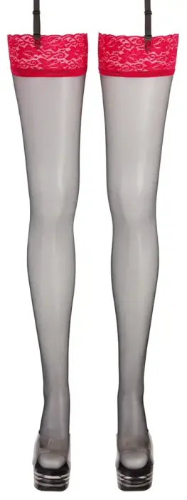 Zeķes ar sarkanu mežģīņu jostu – melnas – One Size Foto 5