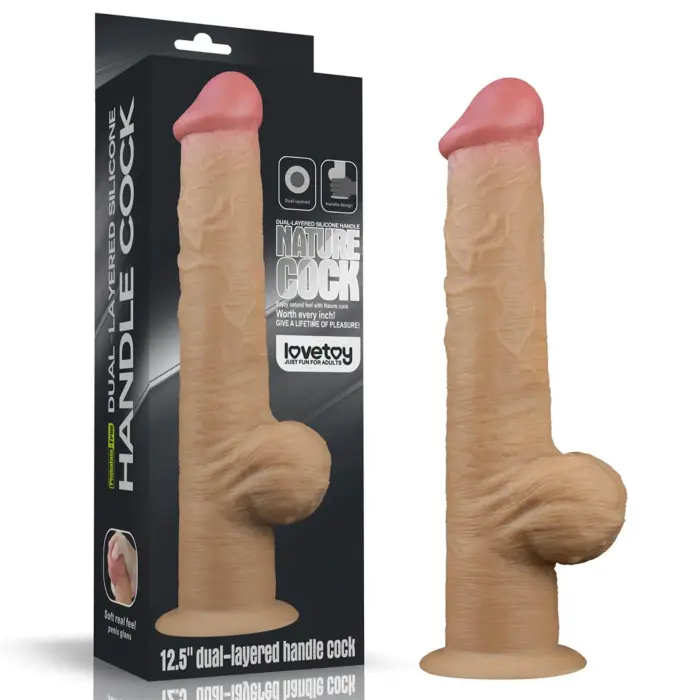 Love Toy divslāņu silikona roktura dildo – 31.7 cm (12.5″) – Miesas krāsa