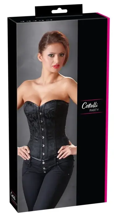 Cottelli Collection corsete ar brokāta rakstu un šņorējumu – melna – XL