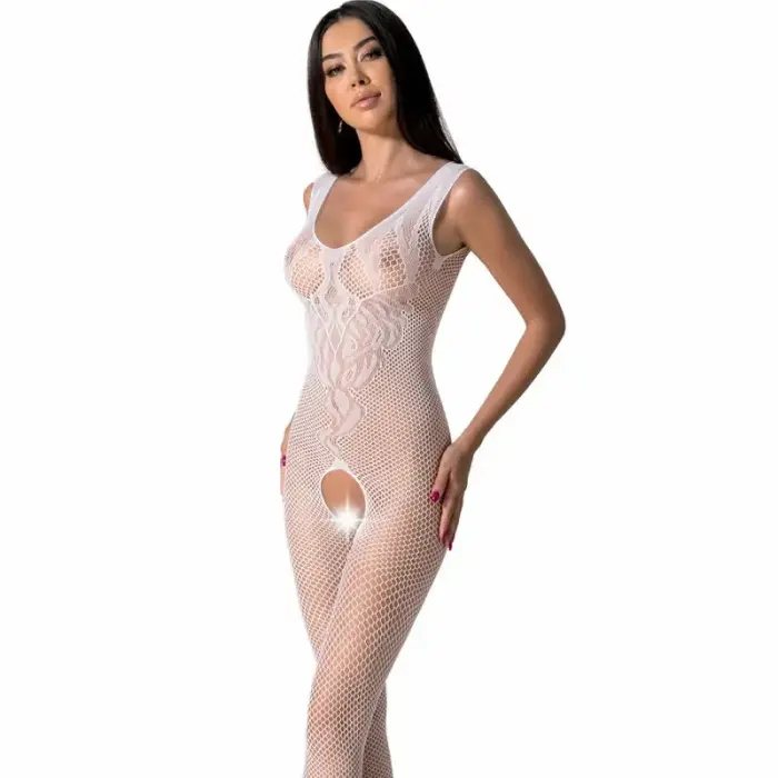 PASSION BS098 White Mesh Bodysuit – One Size – Elegant Lace Design
