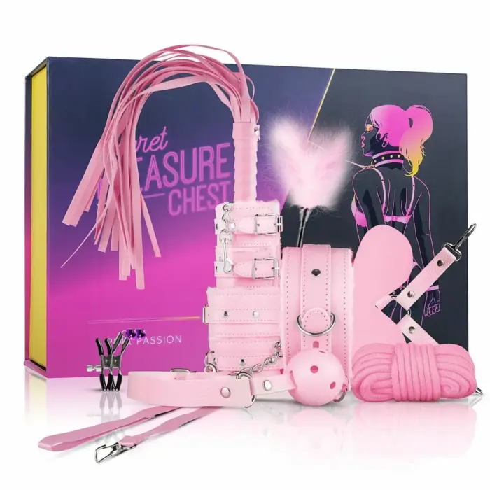 Secret Pleasure Chest Pink bondage kit for couples – 11 pcs