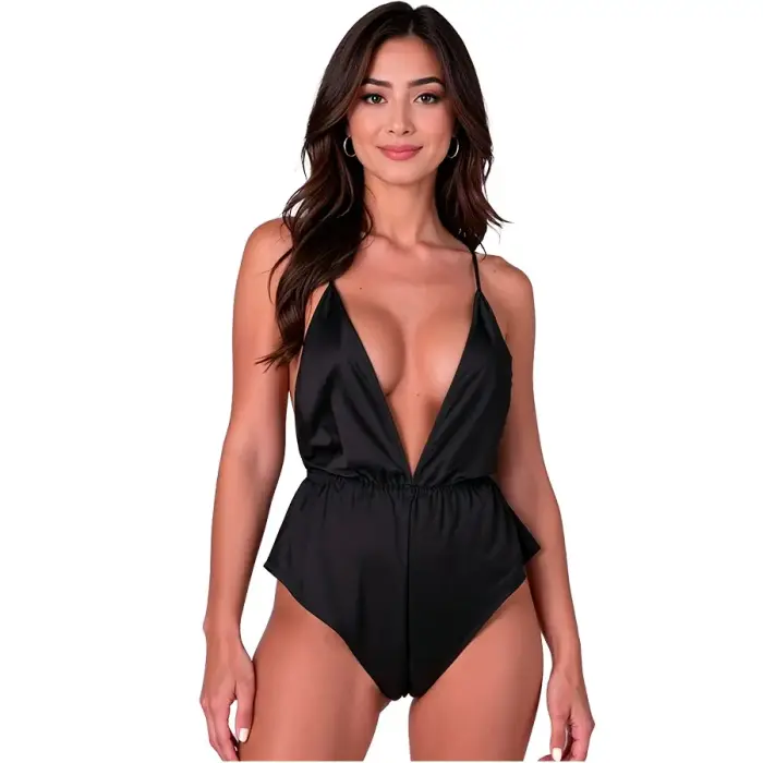 Passion Sensie Satin Bodysuit – Black – L/XL