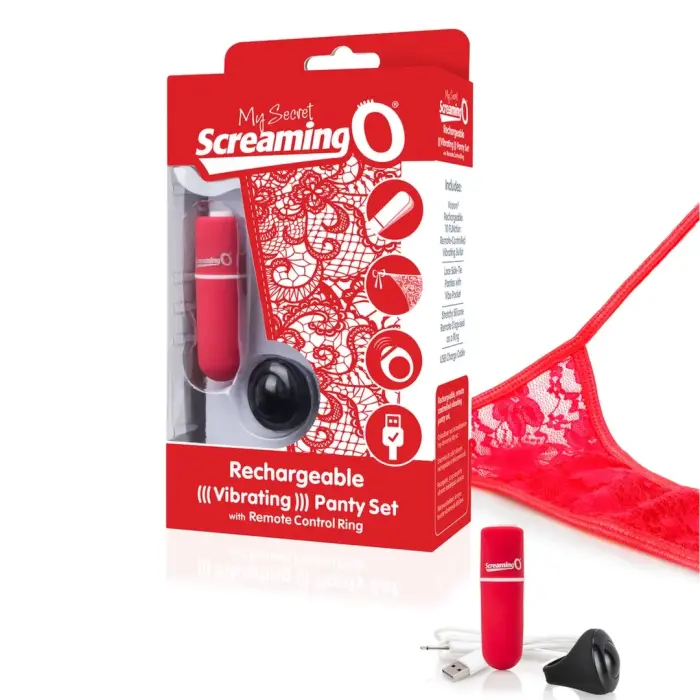 The Screaming O Charged Remote Panty System valkājams vibrators – sarkans