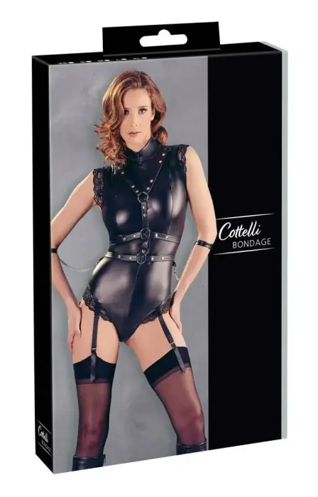 Matte Bondage Harness Bodysuit – Black – XL