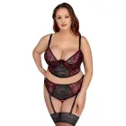 Cottelli CURVES Longline Bra and Suspender Thong Set – Black/Red – 95E/2XL — Photo 2
