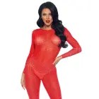 Sheer Rhinestone Catsuit – Red – S — Photo 1