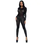 Прозрачный костюм catsuit со стразами – чёрный – XS — Фото 3