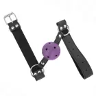 KINK дышащий кляп-шар 4cm фиолетовый – регулируемый ремешок с двойными заклепками 62.5cm — Фото 2