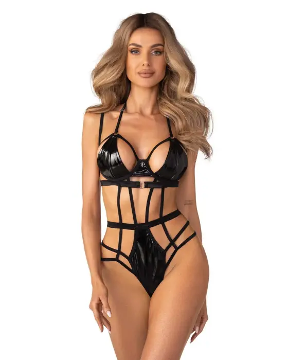 Keira Lise боди с бретелями и wet look – чёрное – S/M