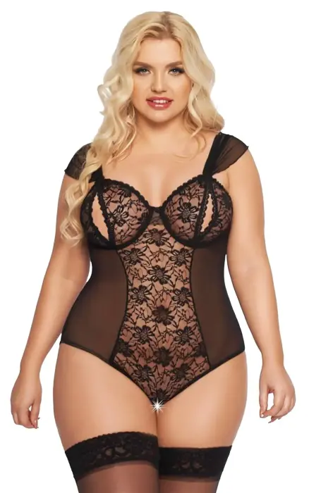 Dora Bodysuit with Floral Accents – Black – 2XL