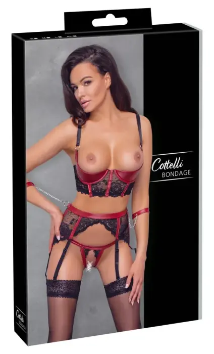 Cottelli BONDAGE Hebe Lingerie Set – Black/Red – L