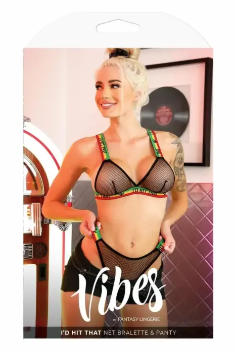 Fantasy Lingerie I'd Hit That – tinklelinė braletė su šūkio dirželiais ir kelnaitės – juodas – dydis S/M