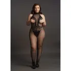 Võrkbodi pitsmustri ja avatud jalgevahega – must – Plus size — Foto 4