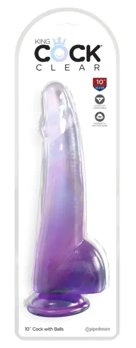 King Cock Clear Purpl Model su sėklidėmis ir siurbtuku – 27.9 cm (11″) – violetinė