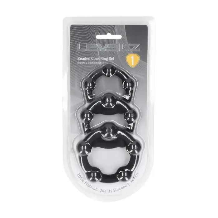 Beaded Silicone Cockring Set of 3 – Black