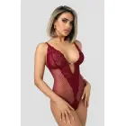 Christine Dewi – body ar atvērtu starpi, dziļu V-dekoltē un mežģīnēm – sarkans – S/M — Foto 1