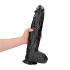 Milžiniškas realistiškas gyslotas dildo su siurbtuku – 32 cm (12.5″) – Juodas — Nuotrauka 6
