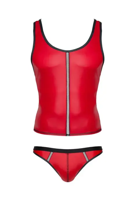 Vyriškas wetlook marškinėliai be rankovių ir stringų komplektas su dekoratyvia priekine juosta – raudonas – S Photo