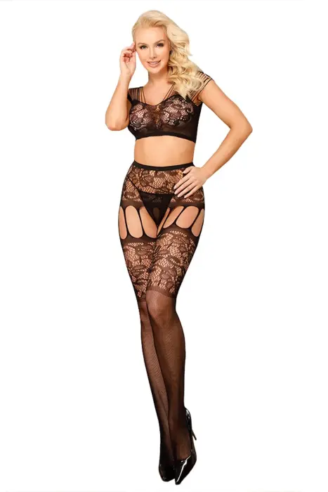 Rougir de Desir Mesh Top and Tights Set – Black – One Size