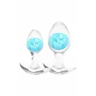 Cosmic Glams 2-Piece Kit – liquid silicone anal trainer set with sparkling glass marble – blue — Photo 3