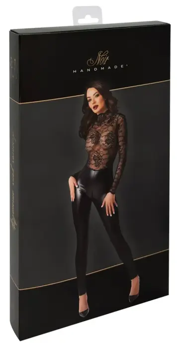 Noir Orgia Exclusive Lace and Wetlook Catsuit – Black – L