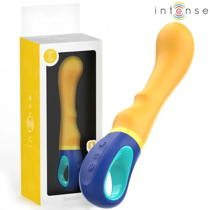 Игнутый вибратор для точки G INTENSE Shaggy – 19 см (7.5″) – желтый