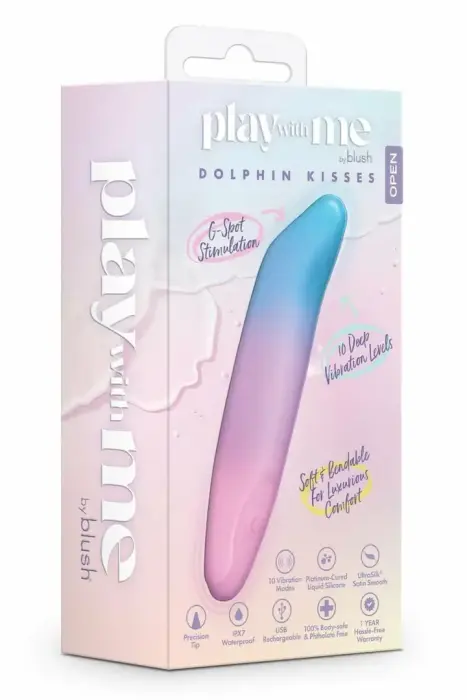 Blush Play With Me Dolphin Kisses – мини-вибратор с кончиком-дельфином – синий – 10 режимов – 12,1 см