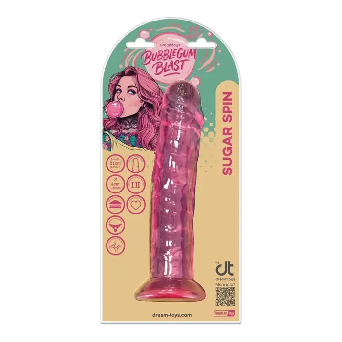 Bubblegum Blast Sugar Spin – želejas dildo ar piesūcekni – rozā – 21 cm