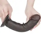 LoveToy Sliding Skin Dual Layer Dong – realistiškas dviejų sluoksnių dildo – TPE – juodas – 20,3 cm — Nuotrauka 4