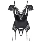 Cottelli Lingerie Basque Pearls Satin Lace Set with Detachable Pearls – L – Black — Photo 10