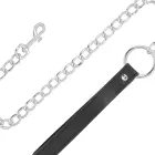 Darkness Soft Leather Adjustable Collar with Chain Leash – Black — Photo 3
