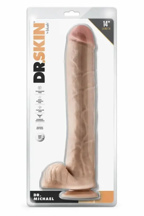DR. SKIN Dr. Michael – extra-large PVC dildo with suction cup – Colour: beige – 35.5 cm