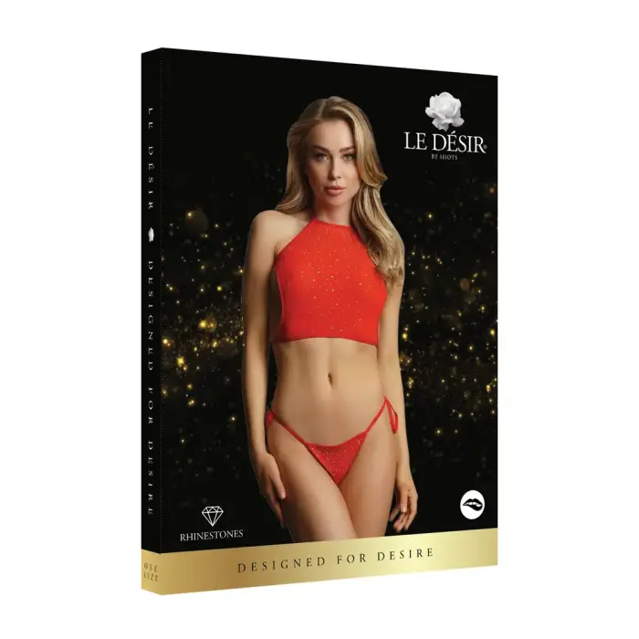 Festive Rhinestone Top and Thong Set – Red – One Size