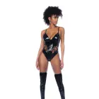 Lace-up Bodysuit with Low-Cut Front – Gloss Black – L — Photo 2