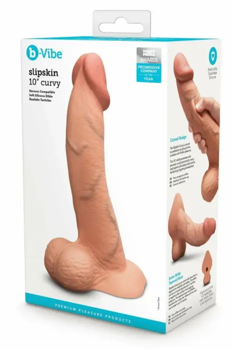 b-Vibe SLIPSKIN Curvy – фаллоимитатор из силикона, реагирующего на давление, на присоске – чёрный – 25,4 см