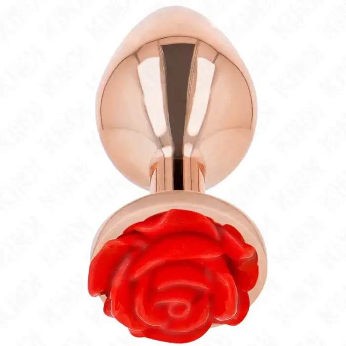 KINK Pink Gold металлическая анальная пробка Large с основанием в виде красной розы – 10.2 см – Розовый