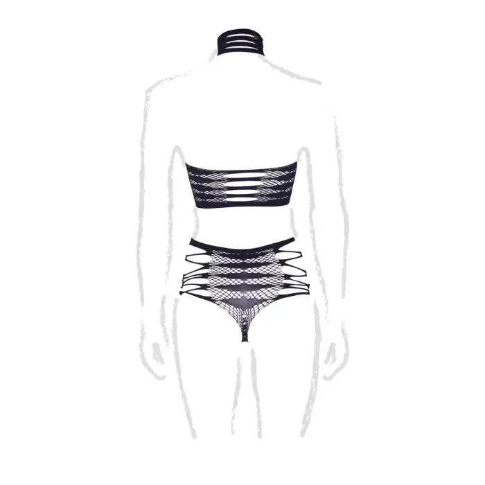 Carpo XLVI комплект из двух предметов с кроп-топом с высоким воротом и трусиками – чёрный – Plus size Фото num