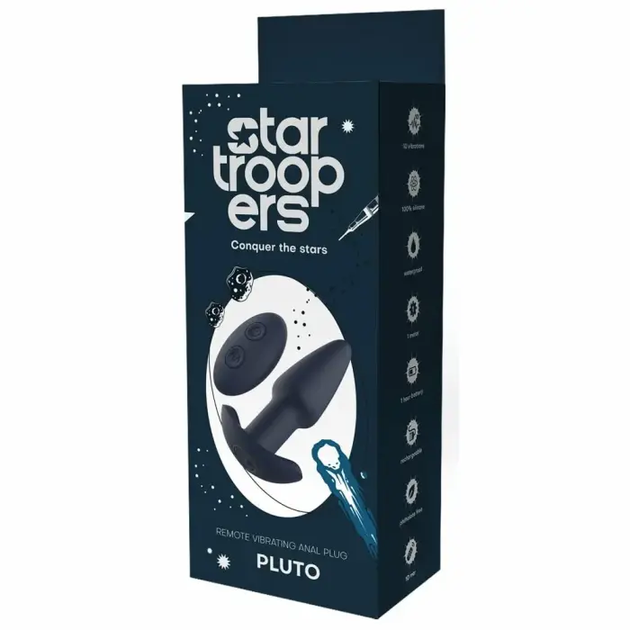 STARTROOPERS Pluto – remote vibrating anal plug – black – 7 patterns – 3 intensity levels – 13.6 cm – IPX6