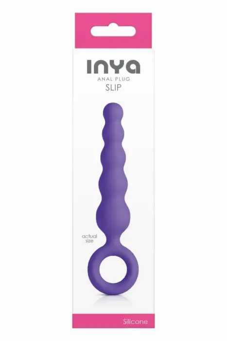 INYA SLIP Silicone Anal Plug with Finger Ring – purple – slim design – 12.7 cm