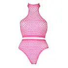 Neon rozā augstās apkakles topiņa un biksīšu komplekts – Plus size Foto 5