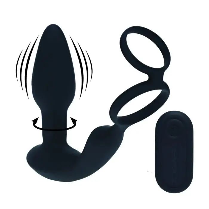 Dual Vibrating Rotating Beads Prostate Stimulator with Cock and Ball Ring – Black