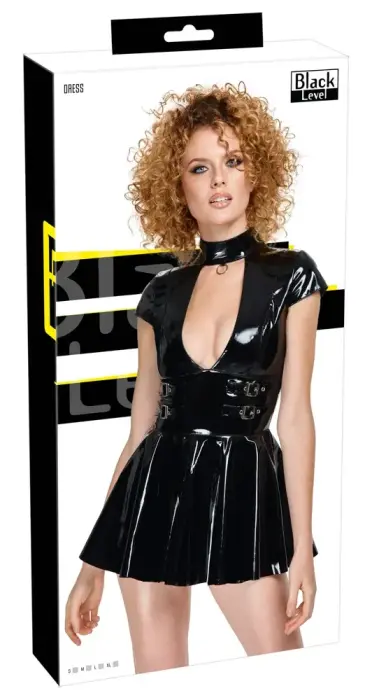 Black Level vinila minikleita ar gredzenu un regulējamām lencītēm – melna – XL