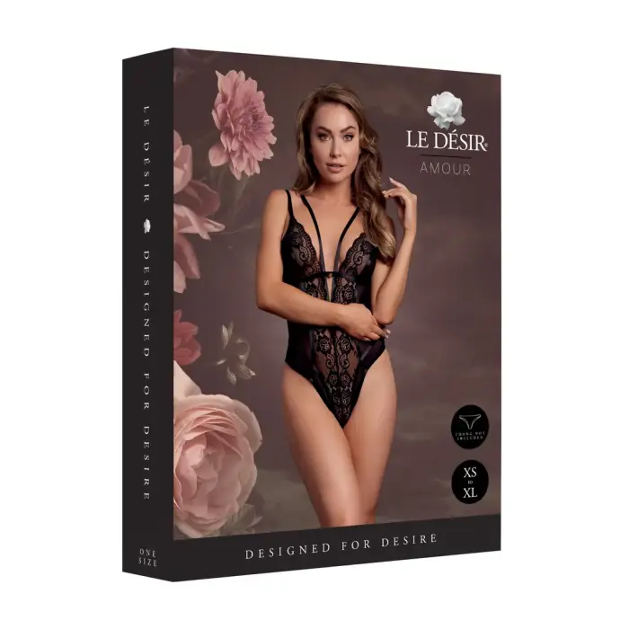 Wireless Lace Bodysuit with Adjustable Sliders – Black – One Size