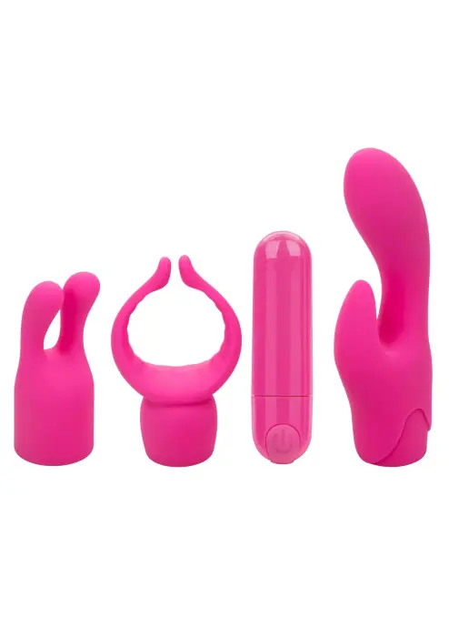 Pleasure Kits Lovers Collection – перезаряжаемая вибропуля + 3 силиконовые насадки – розовая