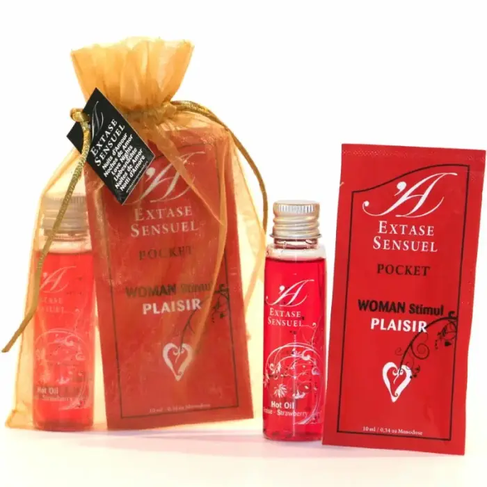 Extase Sensual набор Nuits d'Amour – дорожный клубничный массажный и стимулирующий дуэт