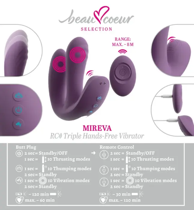 beau cœur Mireva RC Triple brīvroku vibrators – 12.2 cm (4.8″) – rozā Foto 17